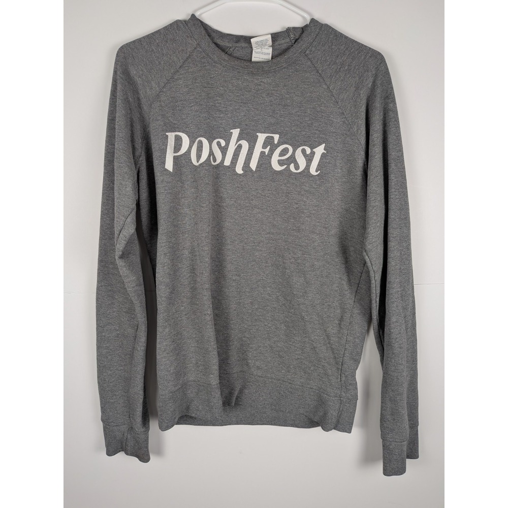 Poshmark PoshFest Gray Crewneck Sweatshirt Top M Fitted Long Sleeve Posh Sweater